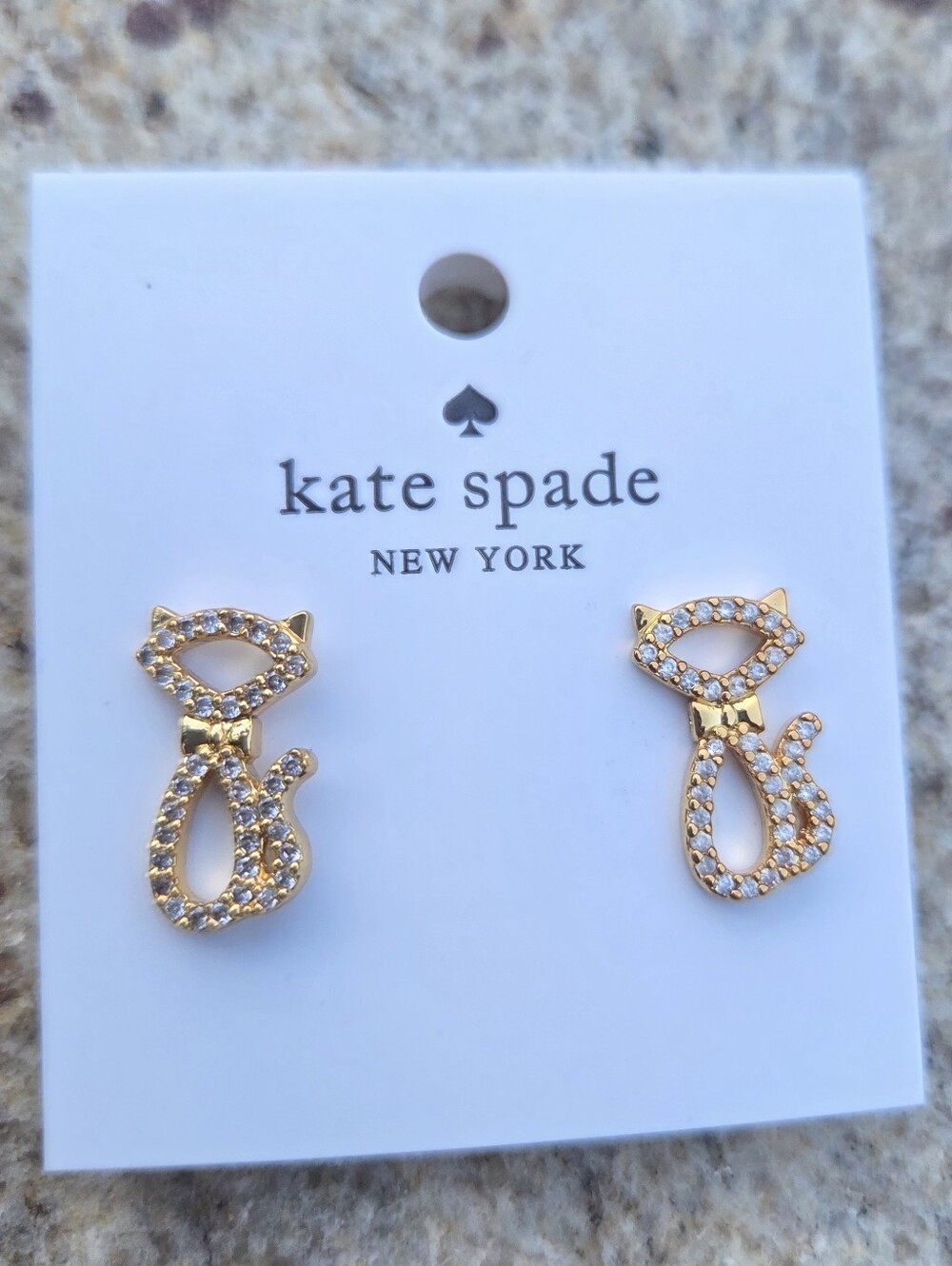 Kate Spade New York Crystal Cat Stud Earrings Gold Tone NWT